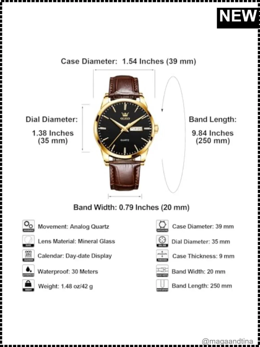 Men's Leather Stainless Steel Watch Day Date Waterproof Luminous Quartz
